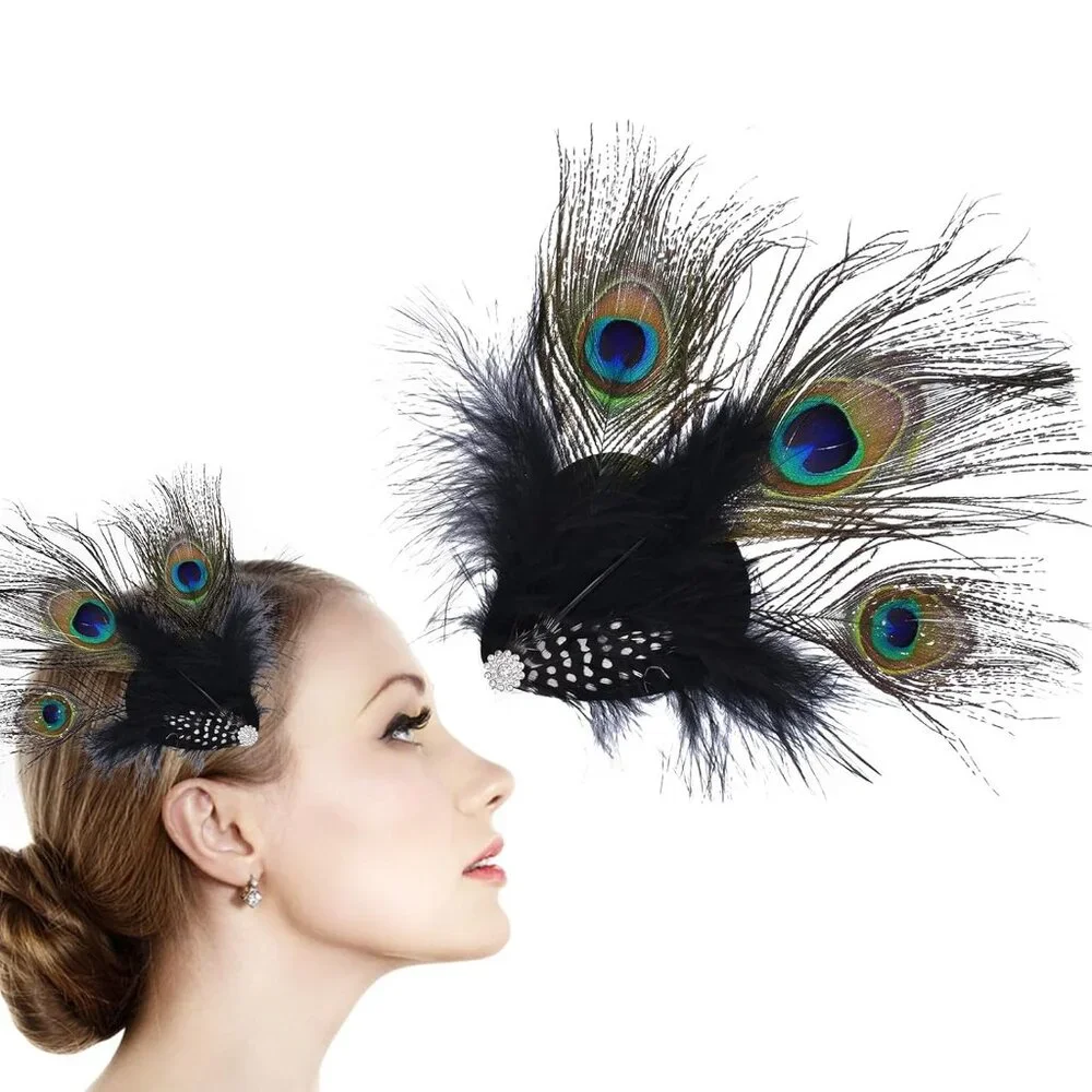 Halloween Peacock Black Feather Hairpin